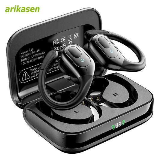 Bluetooth Headphones Wireless Earbuds 5.3 Sports Earbuds 75H Playtime IPX7 Waterproof LED Power Display over Ear Buds Deep Bass