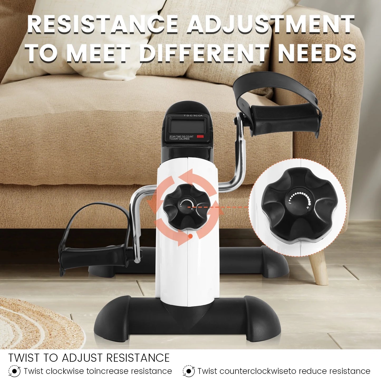 Under Desk Exercise Bike,Stationary Foot Pedal Exerciser,Portable Mini Exercise Bike with LCD Screen Displays for Leg/Arm Fitness and Health,White