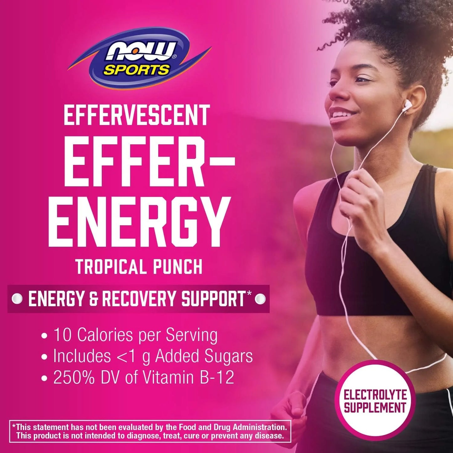 NOW Foods Sports Nutrition, Effervescent Effer-Energy, Electrolyte Supplement, Energy*/ Recovery*, Tropical Punch, 10 Tablets