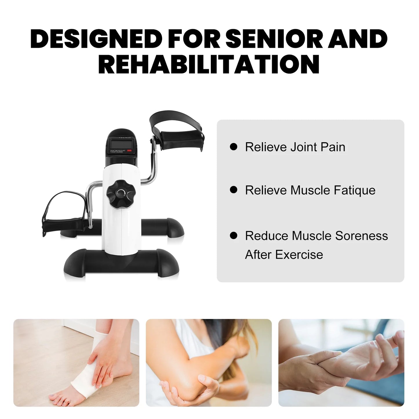 Under Desk Exercise Bike,Stationary Foot Pedal Exerciser,Portable Mini Exercise Bike with LCD Screen Displays for Leg/Arm Fitness and Health,White