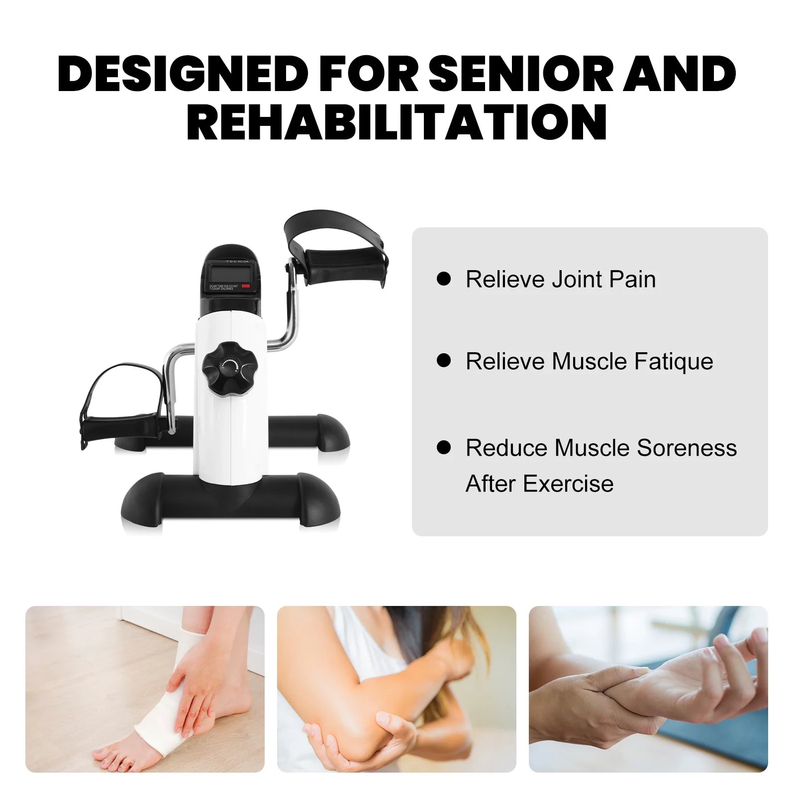 Under Desk Exercise Bike,Stationary Foot Pedal Exerciser,Portable Mini Exercise Bike with LCD Screen Displays for Leg/Arm Fitness and Health,White