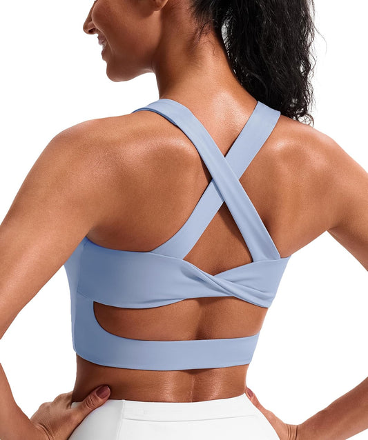 SurgeVibe Criss-Cross Back Sports Bra – Medium Support Padded Crop
