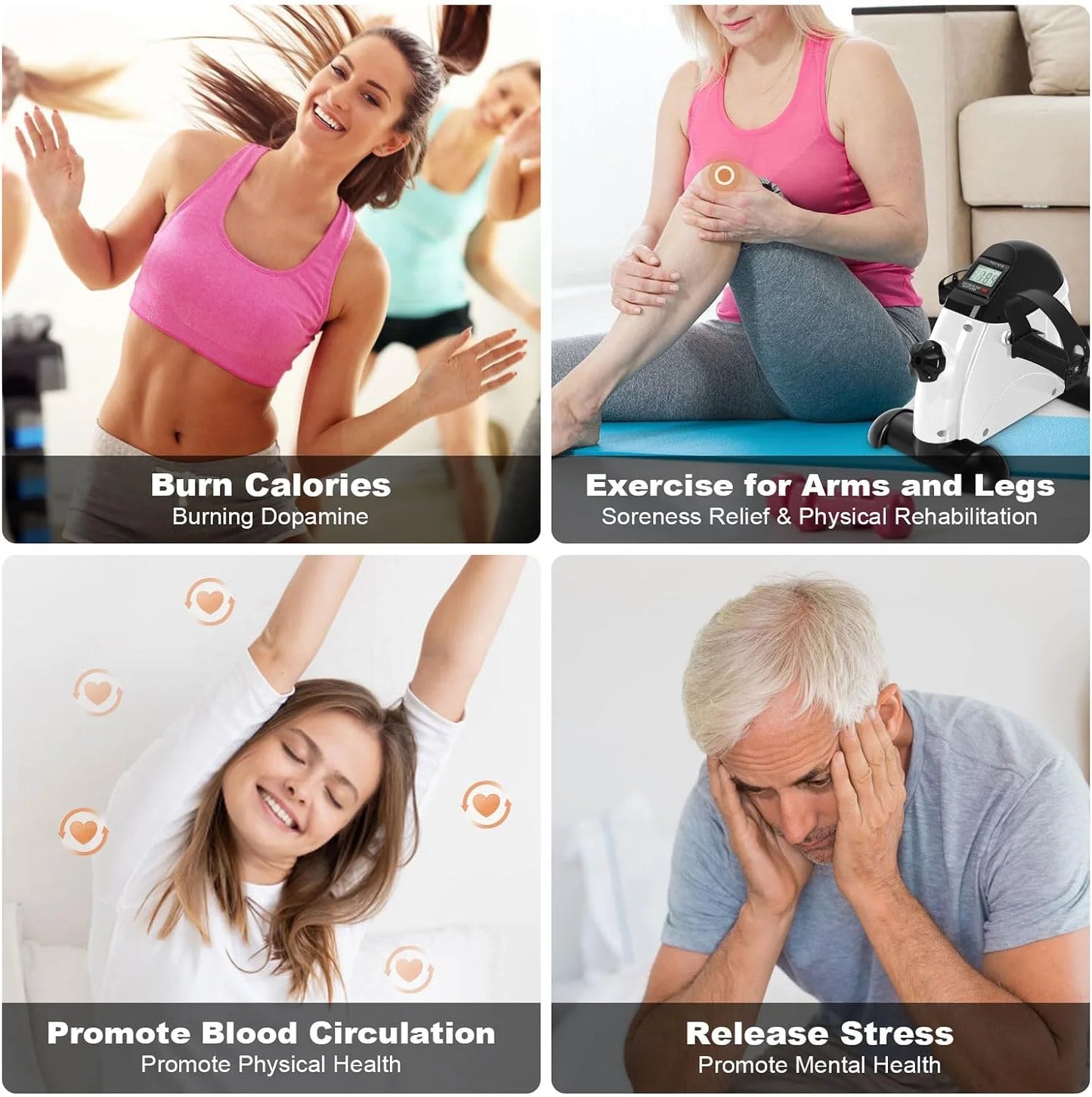 Under Desk Exercise Bike,Stationary Foot Pedal Exerciser,Portable Mini Exercise Bike with LCD Screen Displays for Leg/Arm Fitness and Health,White