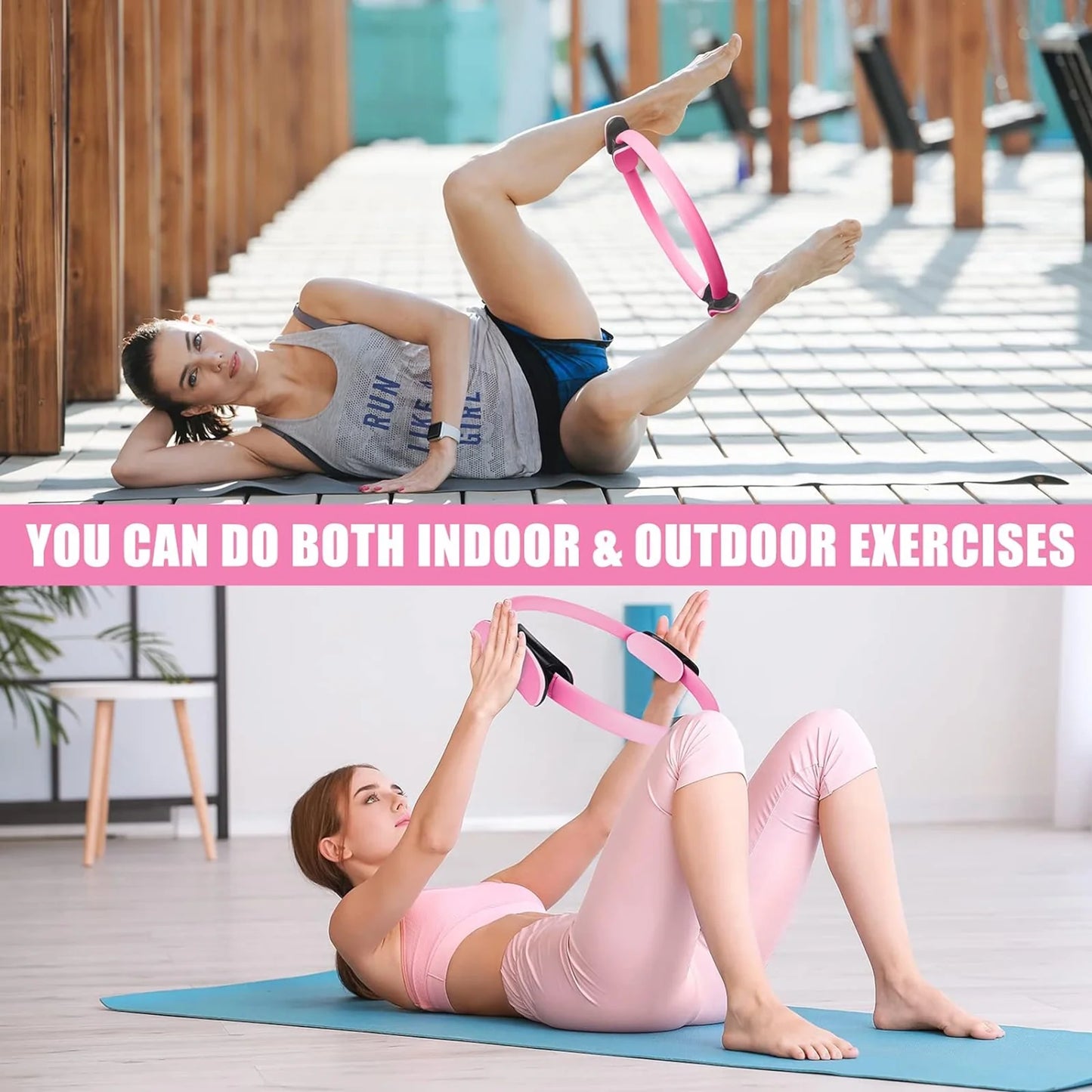 Pilates Ring 15" Fitness Circle - Lightweight & Enduring Foam Padded Handles | Flexible Resistance Exercise Equipment for Toning Arms, Thighs/Legs & Core, Black