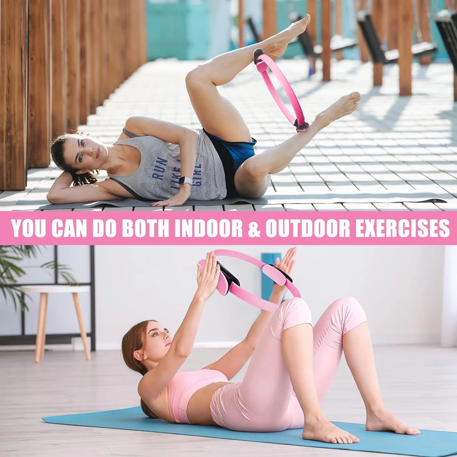 Pilates Ring 15" Fitness Circle - Lightweight & Enduring Foam Padded Handles | Flexible Resistance Exercise Equipment for Toning Arms, Thighs/Legs & Core, Black