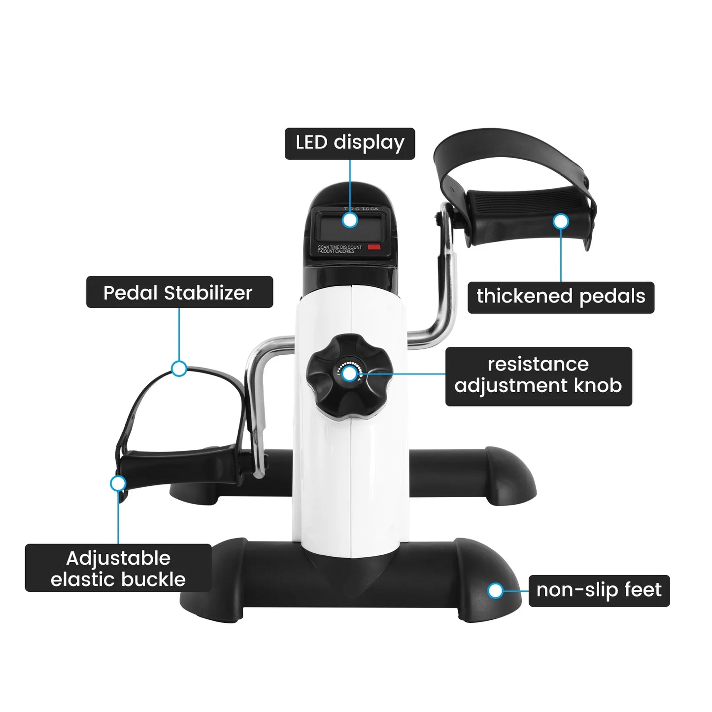 Under Desk Exercise Bike,Stationary Foot Pedal Exerciser,Portable Mini Exercise Bike with LCD Screen Displays for Leg/Arm Fitness and Health,White