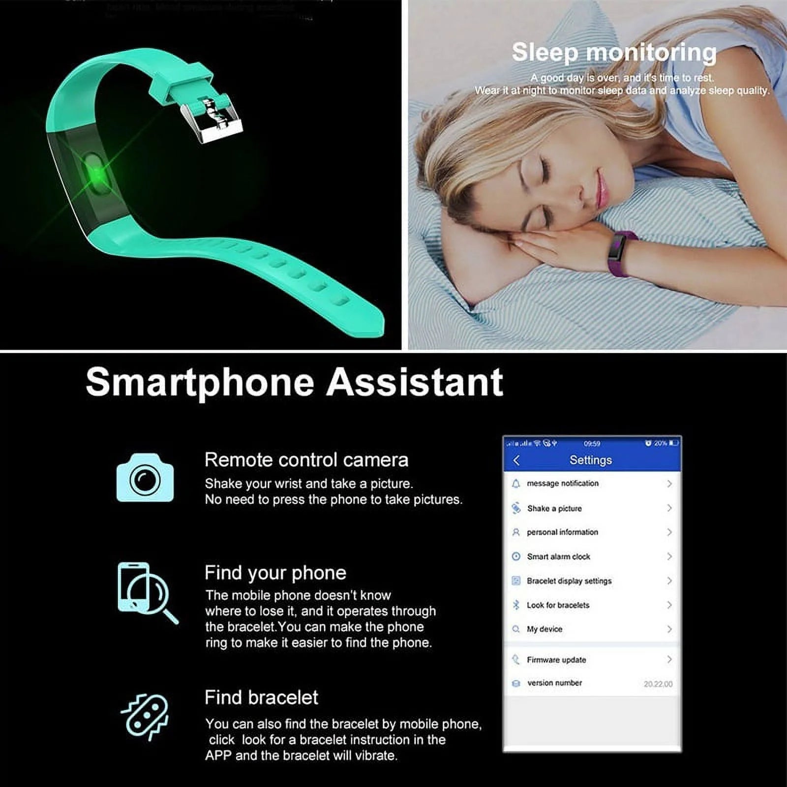 Fitness Tracker Heart Rate Monitor Sleep Tracker Unisex Green Smart Fitness Band, 0.96"