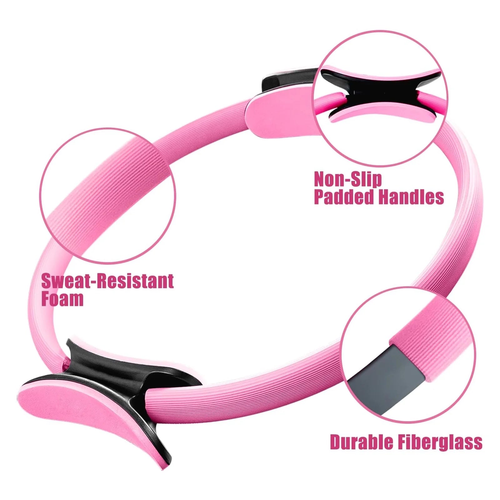 Pilates Ring 15" Fitness Circle - Lightweight & Enduring Foam Padded Handles | Flexible Resistance Exercise Equipment for Toning Arms, Thighs/Legs & Core, Black