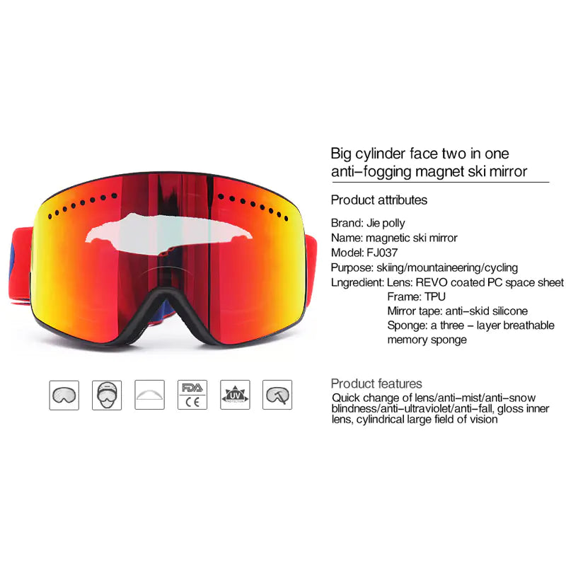 Magnetic Anti-Fog Ski Goggles